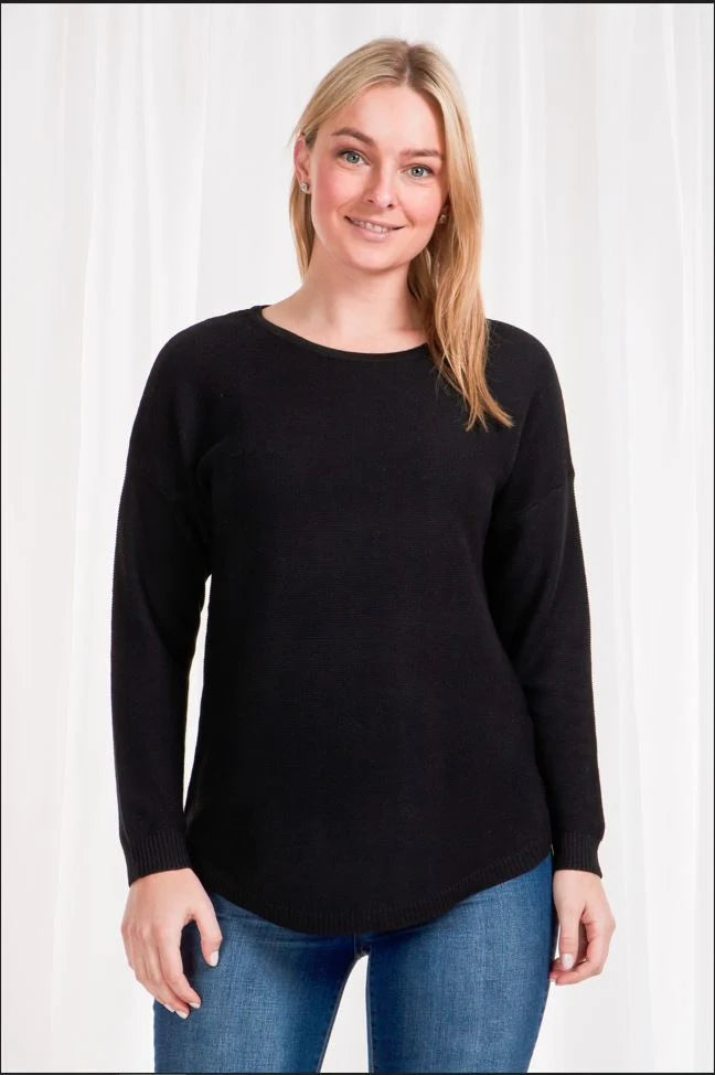 Morgan Curved Hem Pullover - black
