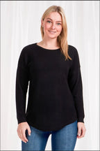 Morgan Curved Hem Pullover - black