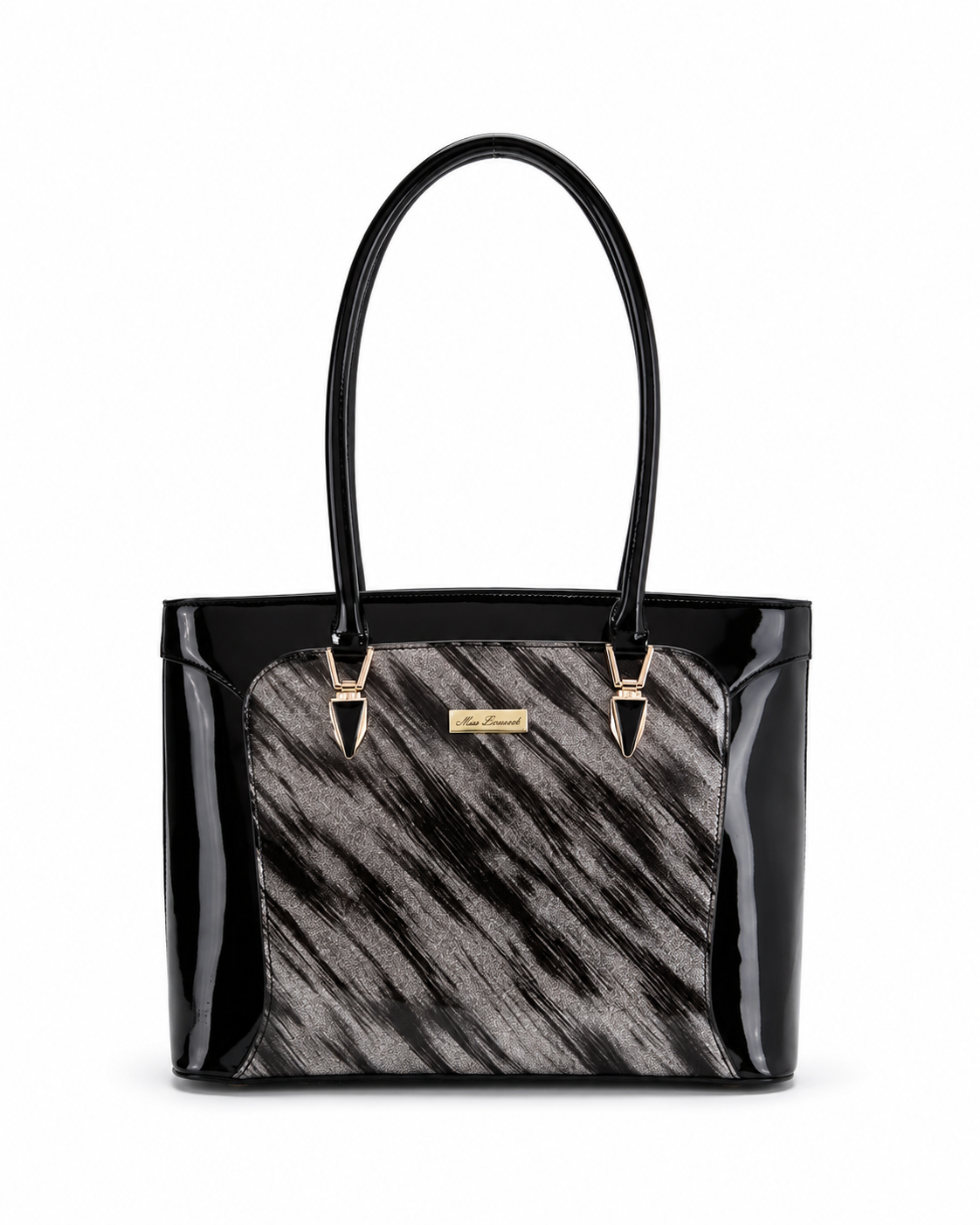 Sofia MED GRIP HANDLE Vegan LEATHER BAG - Pewter/Black