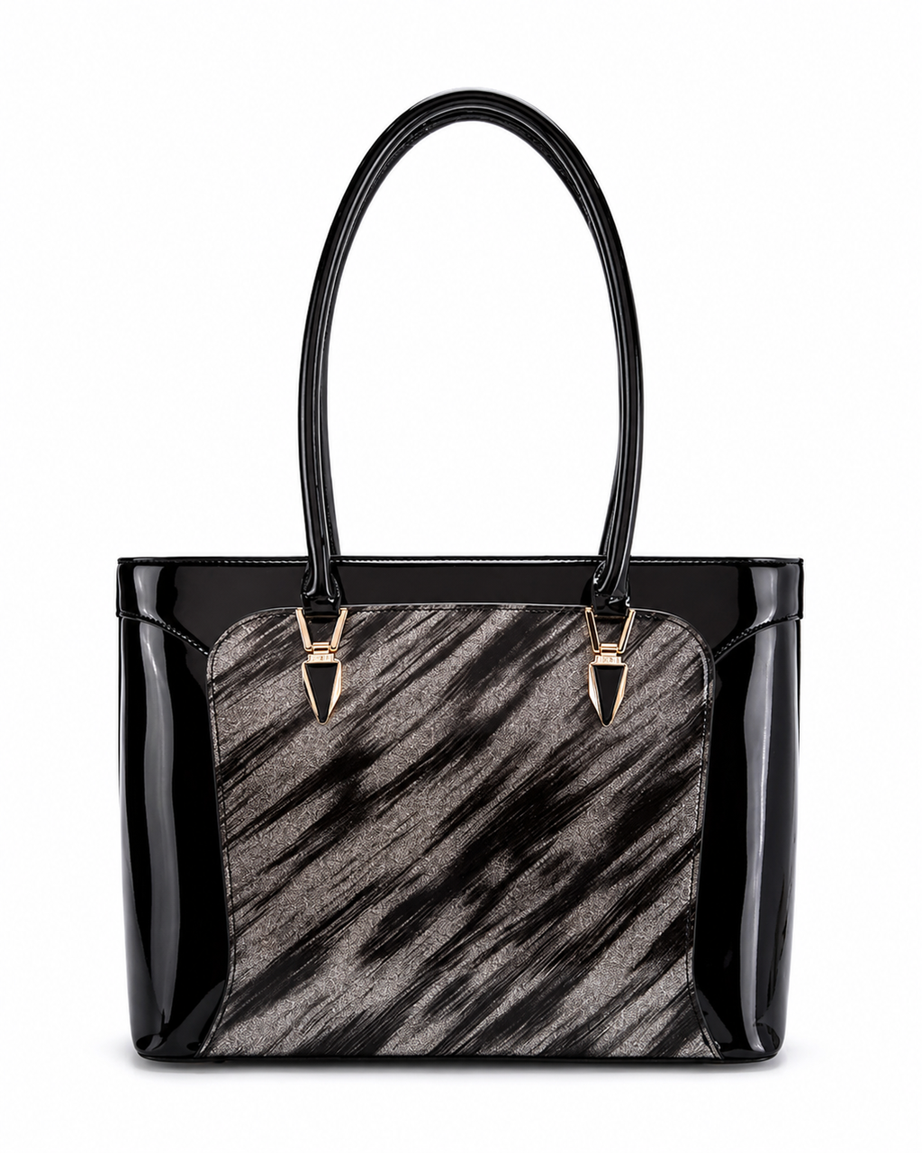 Sofia MED GRIP HANDLE Vegan LEATHER BAG - Pewter/Black