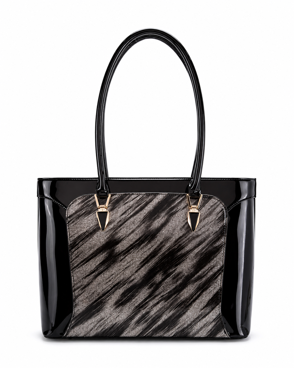 Sofia MED GRIP HANDLE Vegan LEATHER BAG - Pewter/Black