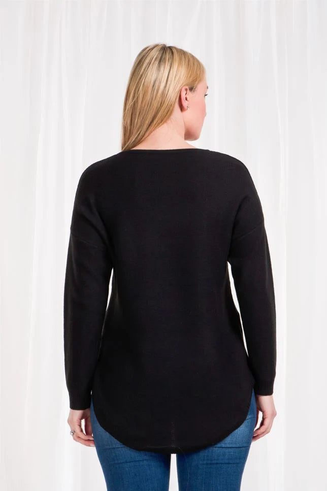Morgan Curved Hem Pullover - black