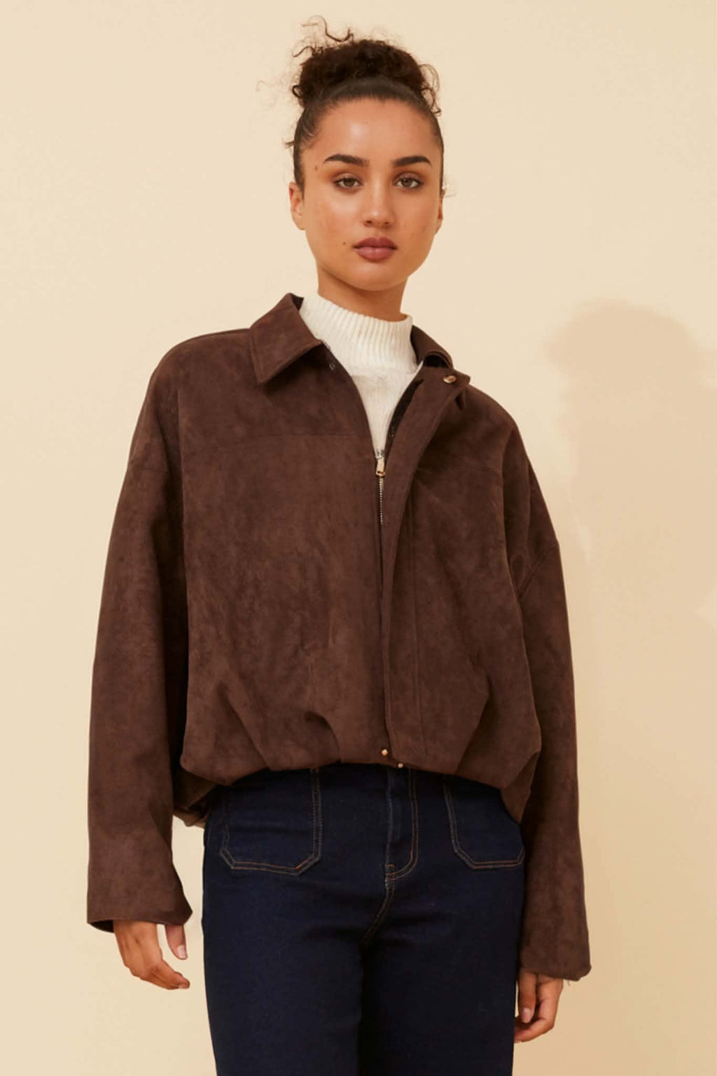 LEXLEY FAUX SUEDE JACKET - Chocolate