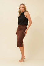 ZINIA FAUX SUEDE SKIRT - Chocolate
