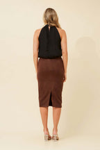 ZINIA FAUX SUEDE SKIRT - Chocolate