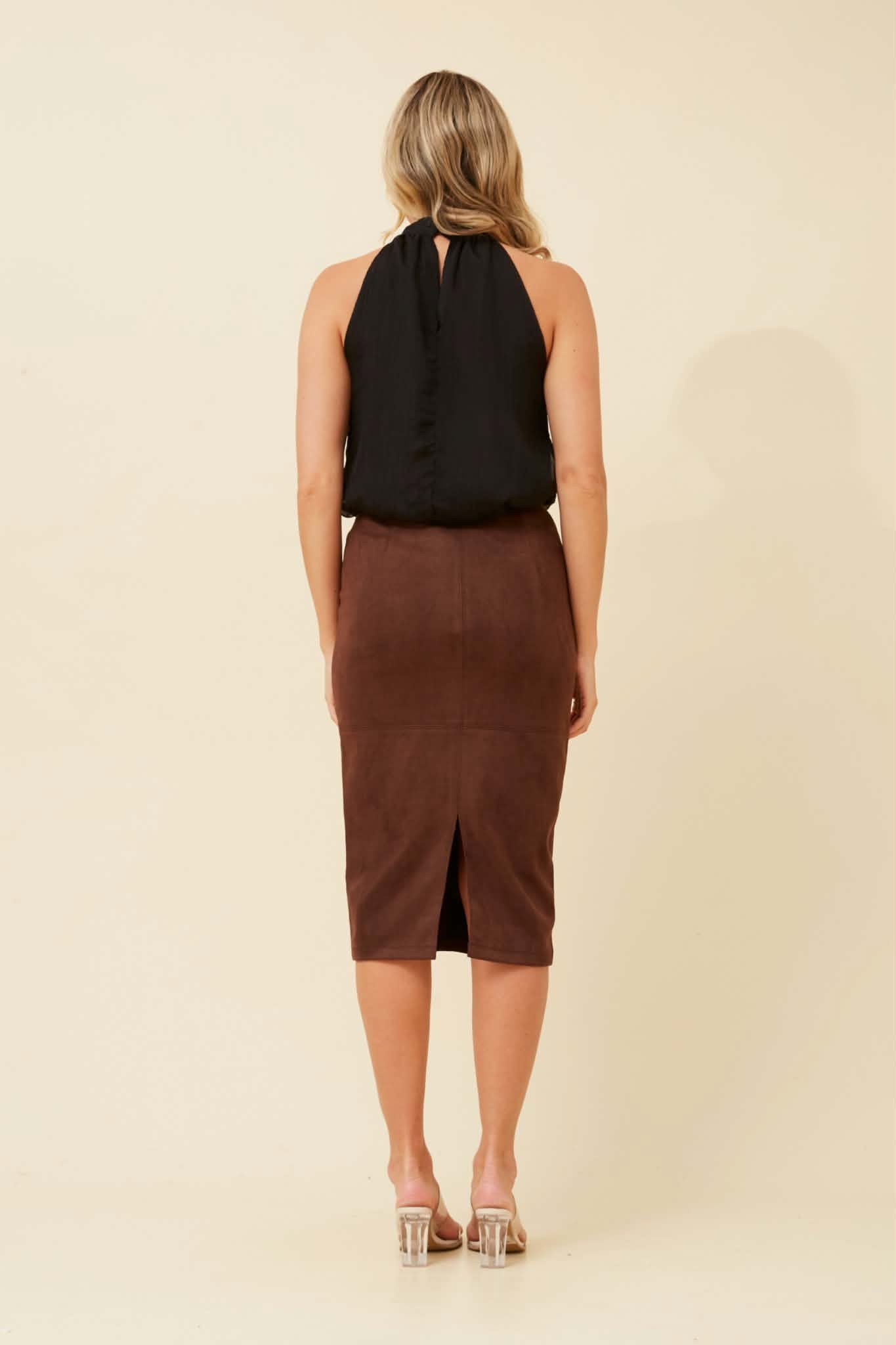 ZINIA FAUX SUEDE SKIRT - Chocolate