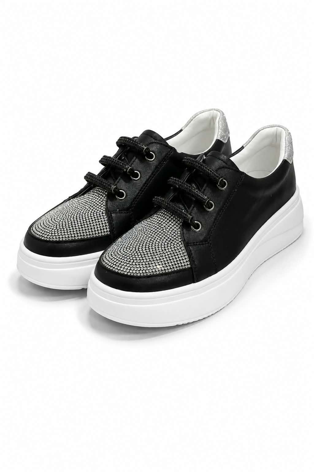 Hughes Leather Crystal Sneakers - Black
