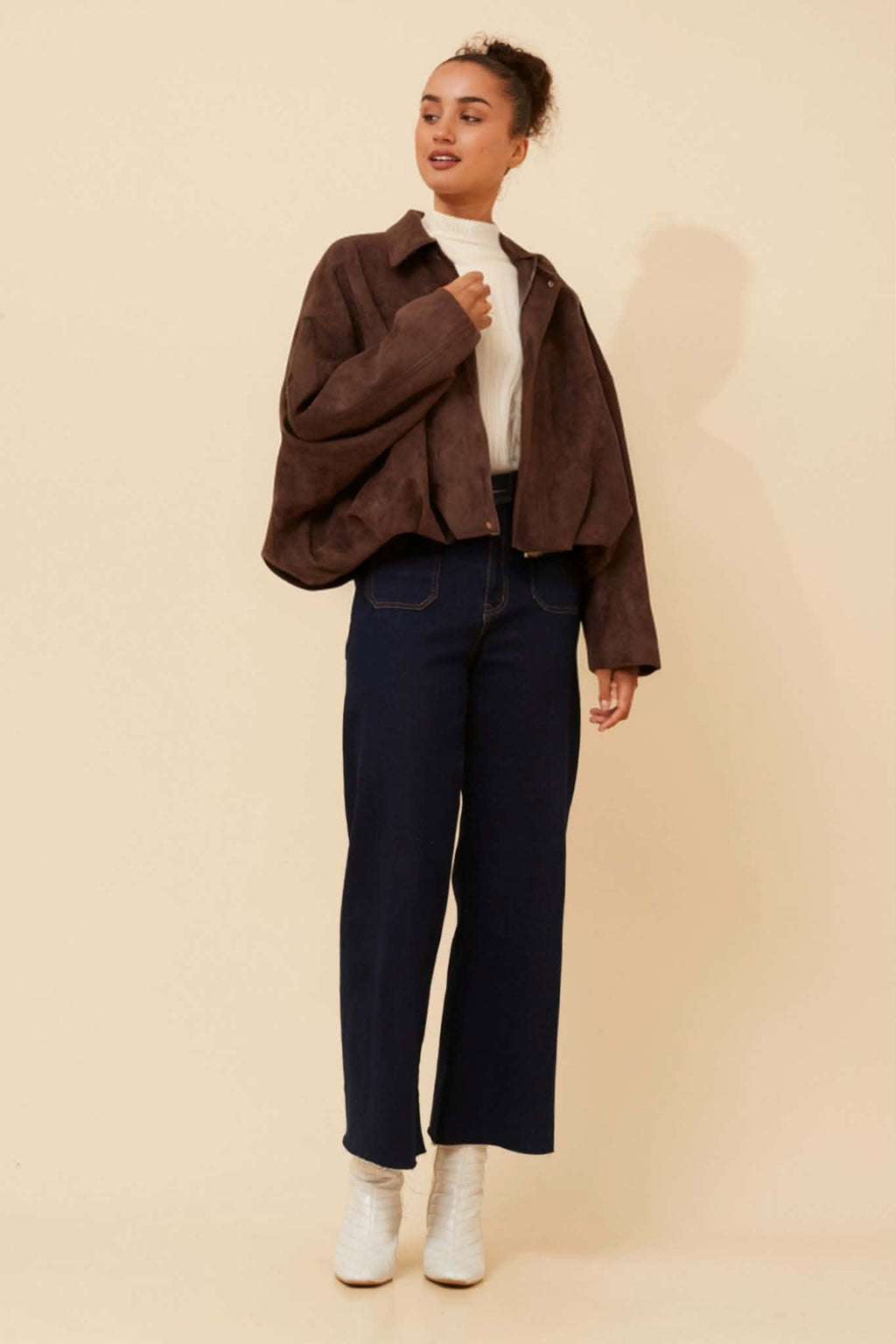 LEXLEY FAUX SUEDE JACKET - Chocolate