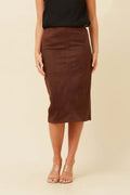 ZINIA FAUX SUEDE SKIRT - Chocolate