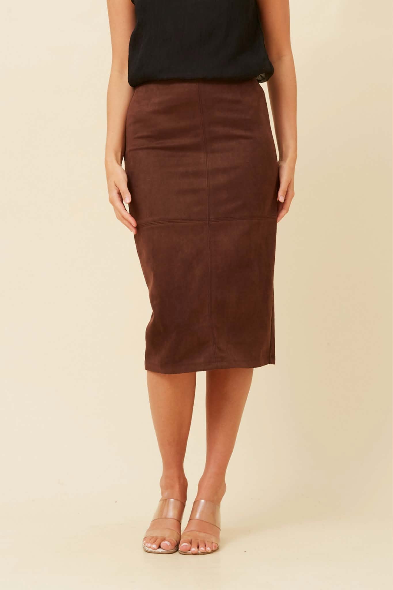 ZINIA FAUX SUEDE SKIRT - Chocolate
