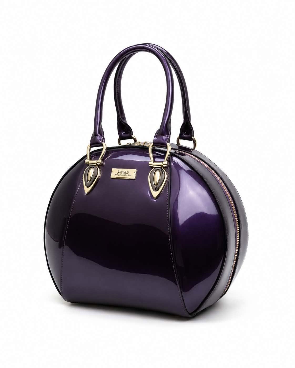 ALLURA ROUNDED MINI PATENT LEATHER HANDBAG - Royal Purple