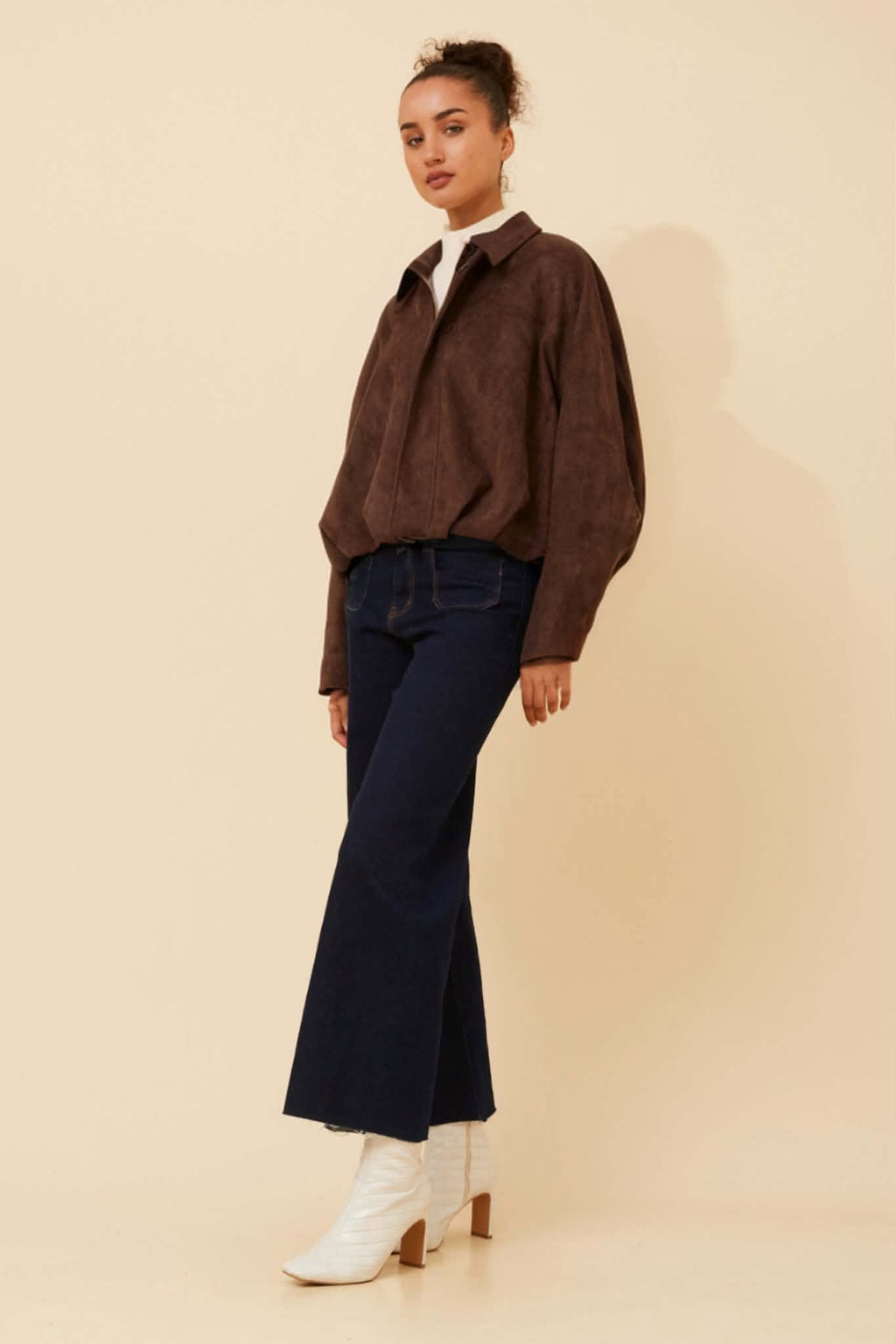LEXLEY FAUX SUEDE JACKET - Chocolate