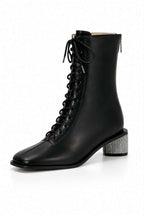 Stunner Leather Boots with Bling Heel - Black