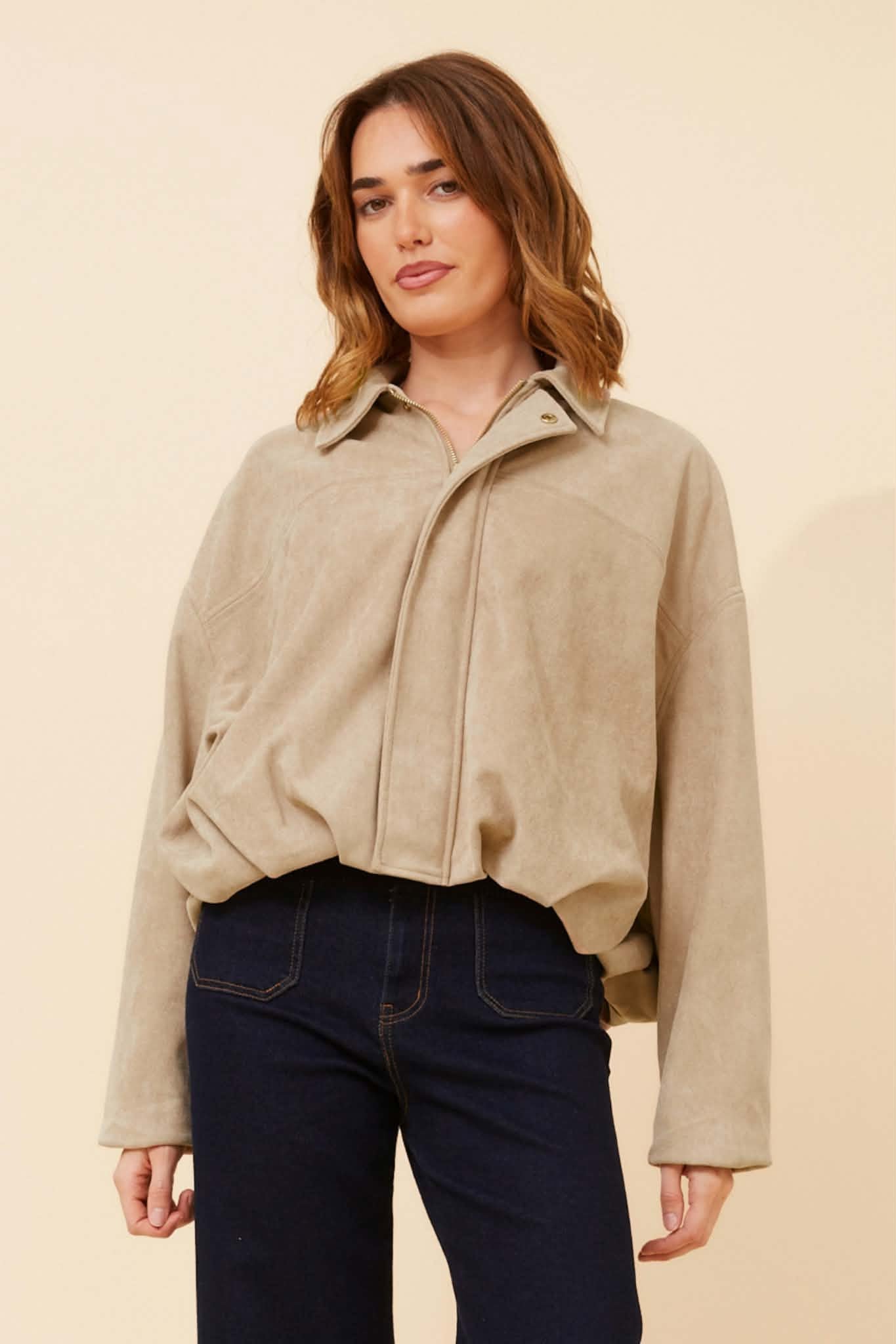 LEXLEY FAUX SUEDE JACKET - Beige