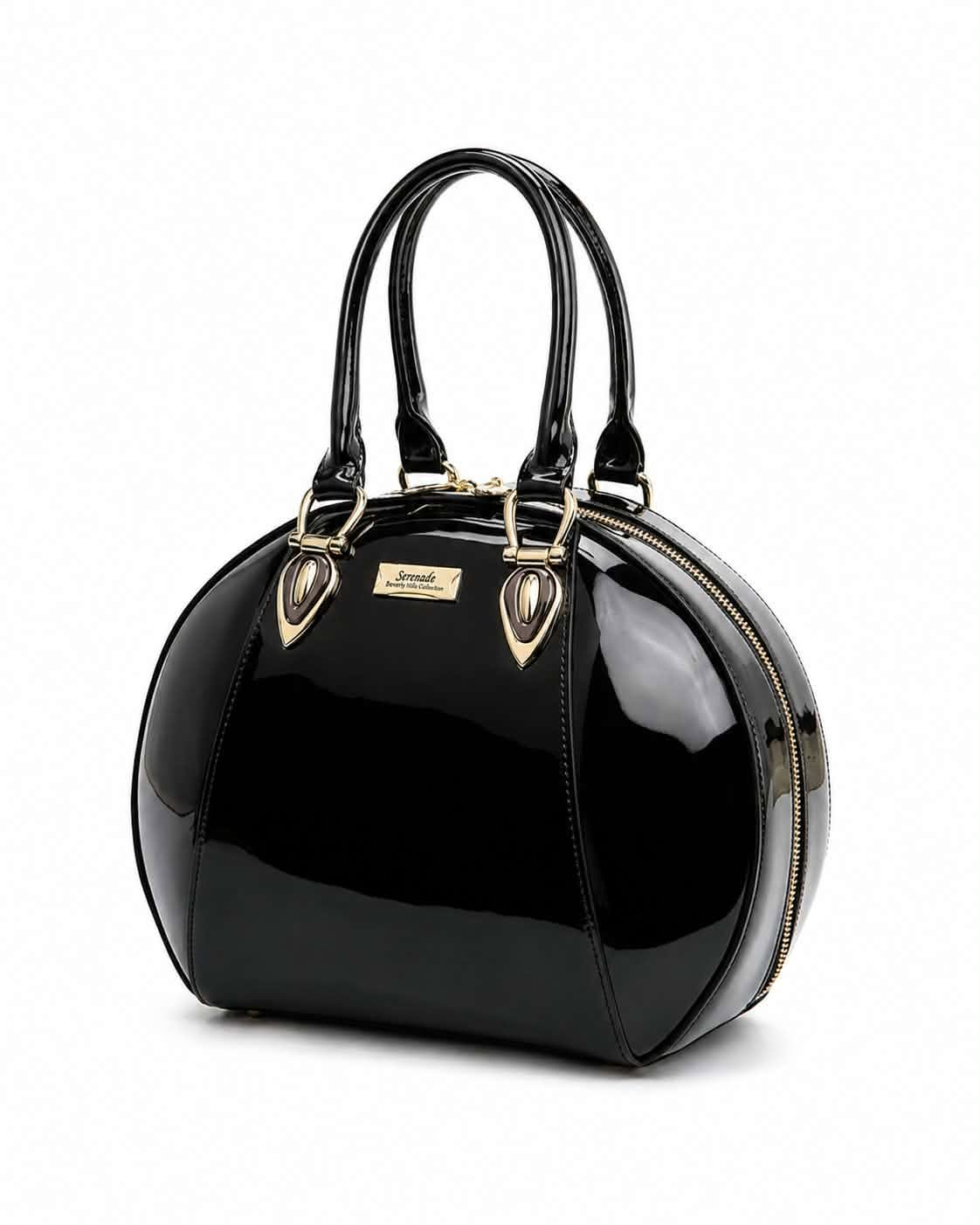 ALLURA ROUNDED MINI PATENT LEATHER HANDBAG - Black