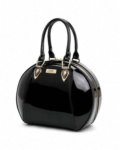 ALLURA ROUNDED MINI PATENT LEATHER HANDBAG - Black