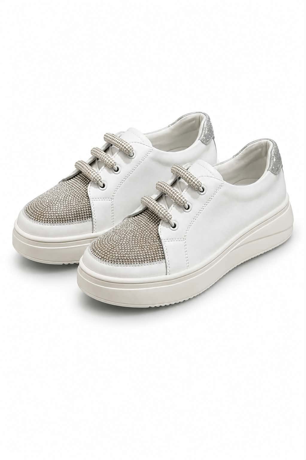 Hughes Leather Crystal Sneakers - White