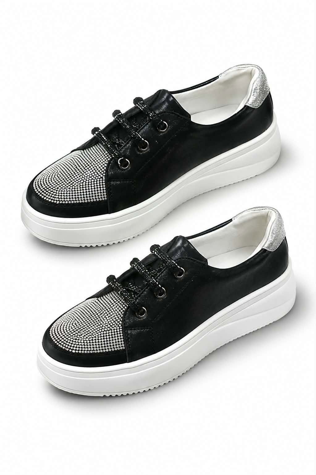 Hughes Leather Crystal Sneakers - Black
