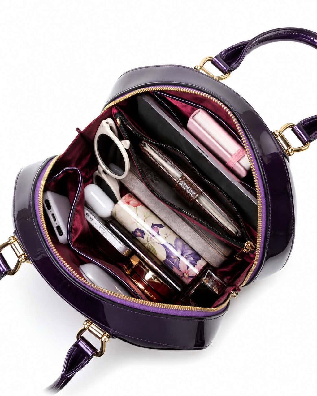 ALLURA ROUNDED MINI PATENT LEATHER HANDBAG - Royal Purple