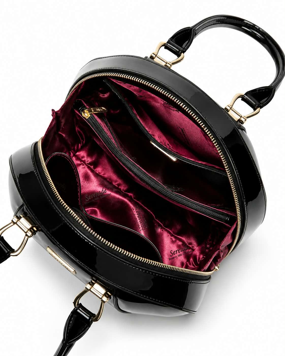 ALLURA ROUNDED MINI PATENT LEATHER HANDBAG - Black
