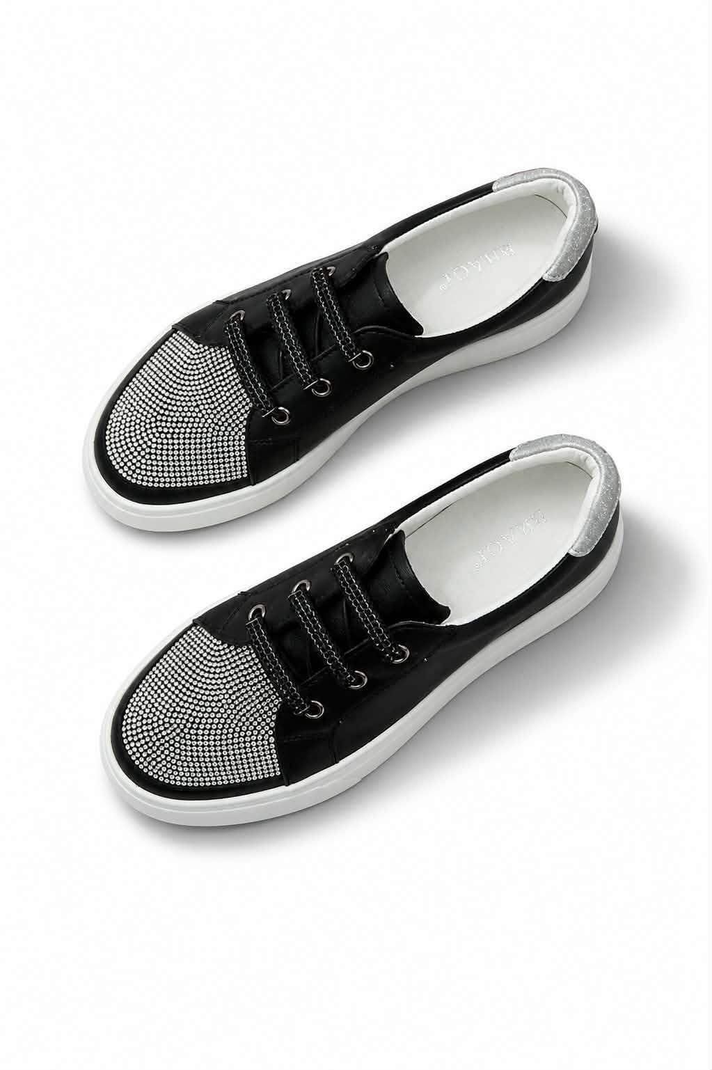 Hughes Leather Crystal Sneakers - Black