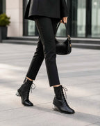 Stunner Leather Boots with Bling Heel - Black