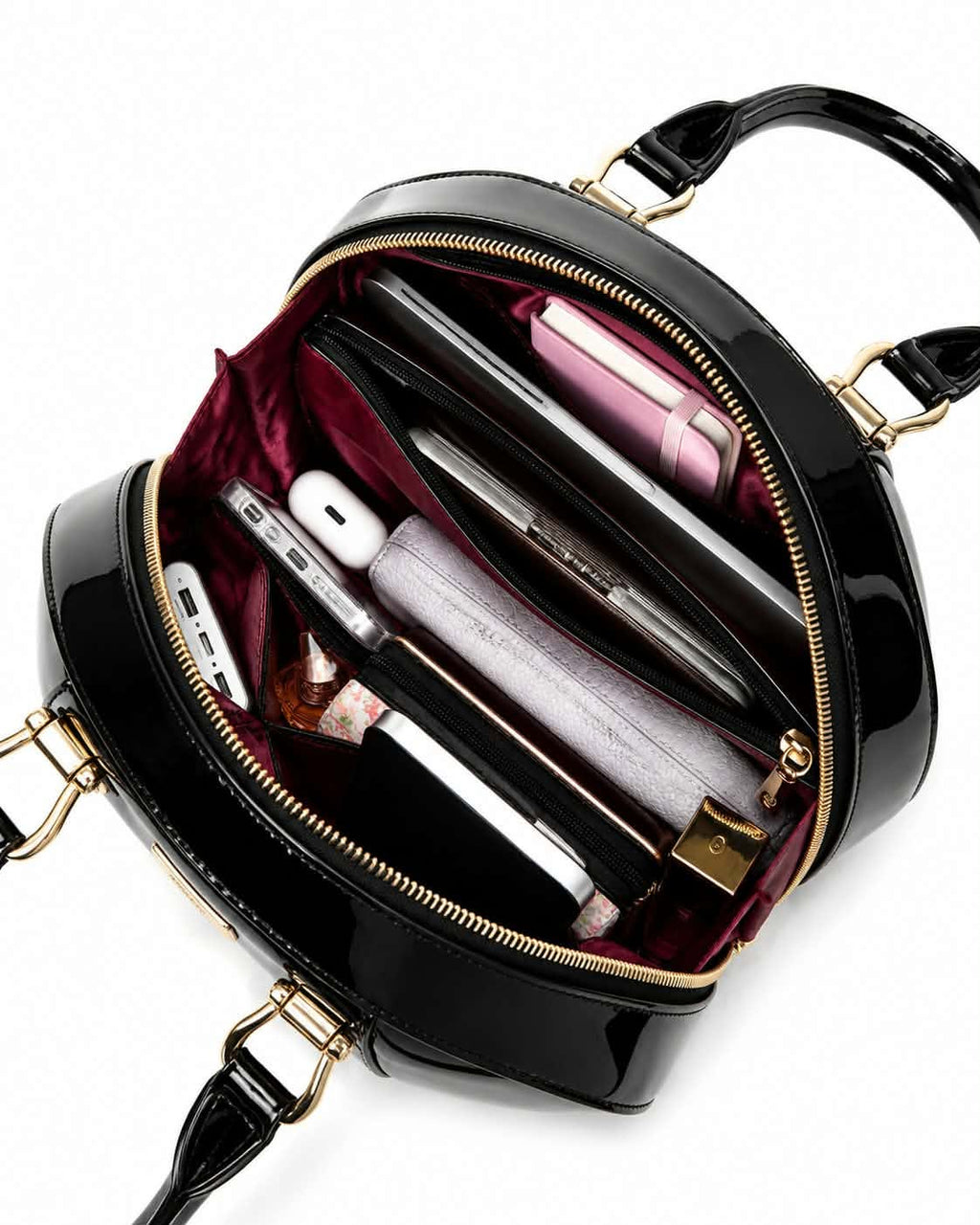 ALLURA ROUNDED MINI PATENT LEATHER HANDBAG - Black
