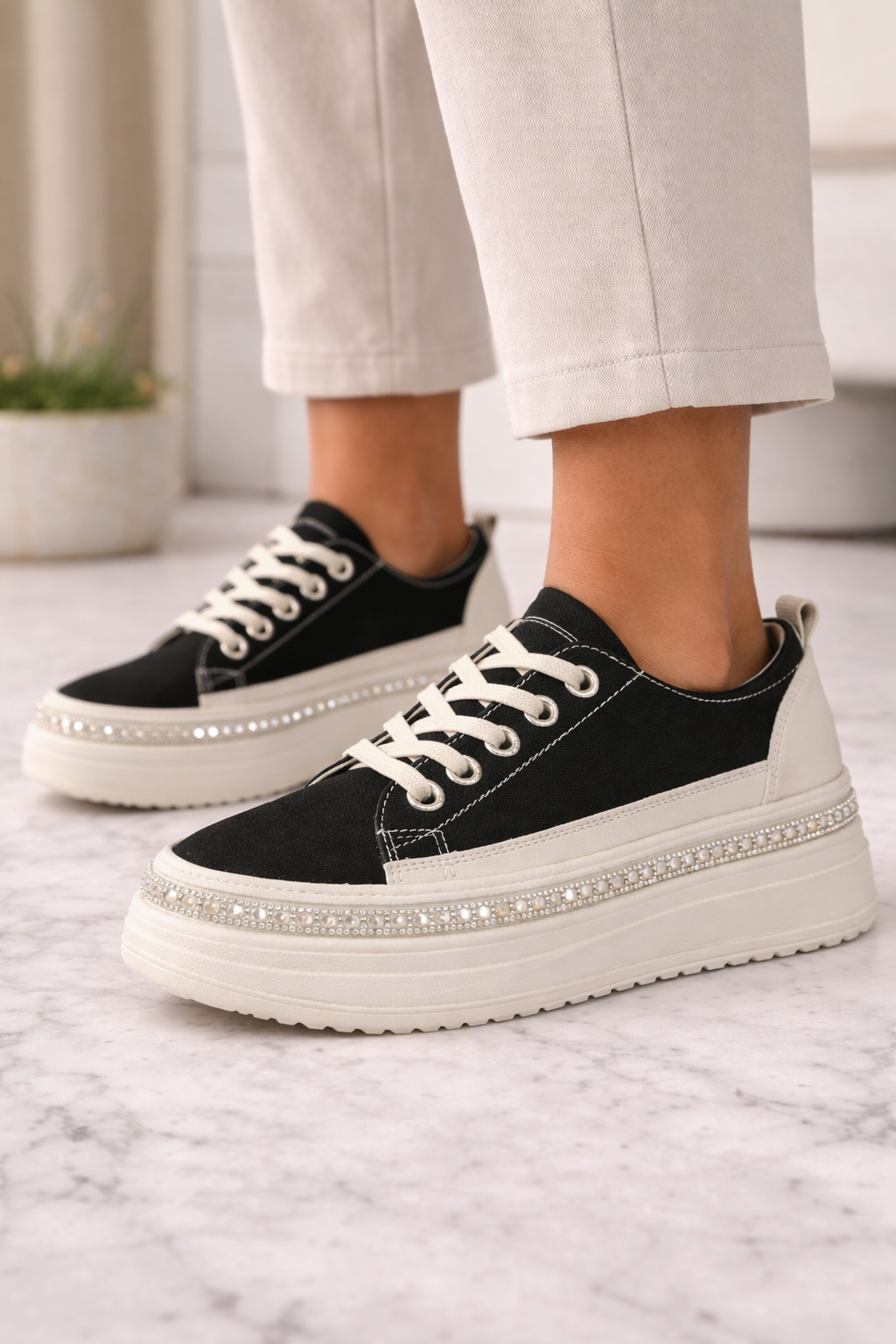 Statement Platform Sneakers with Crystal Trim