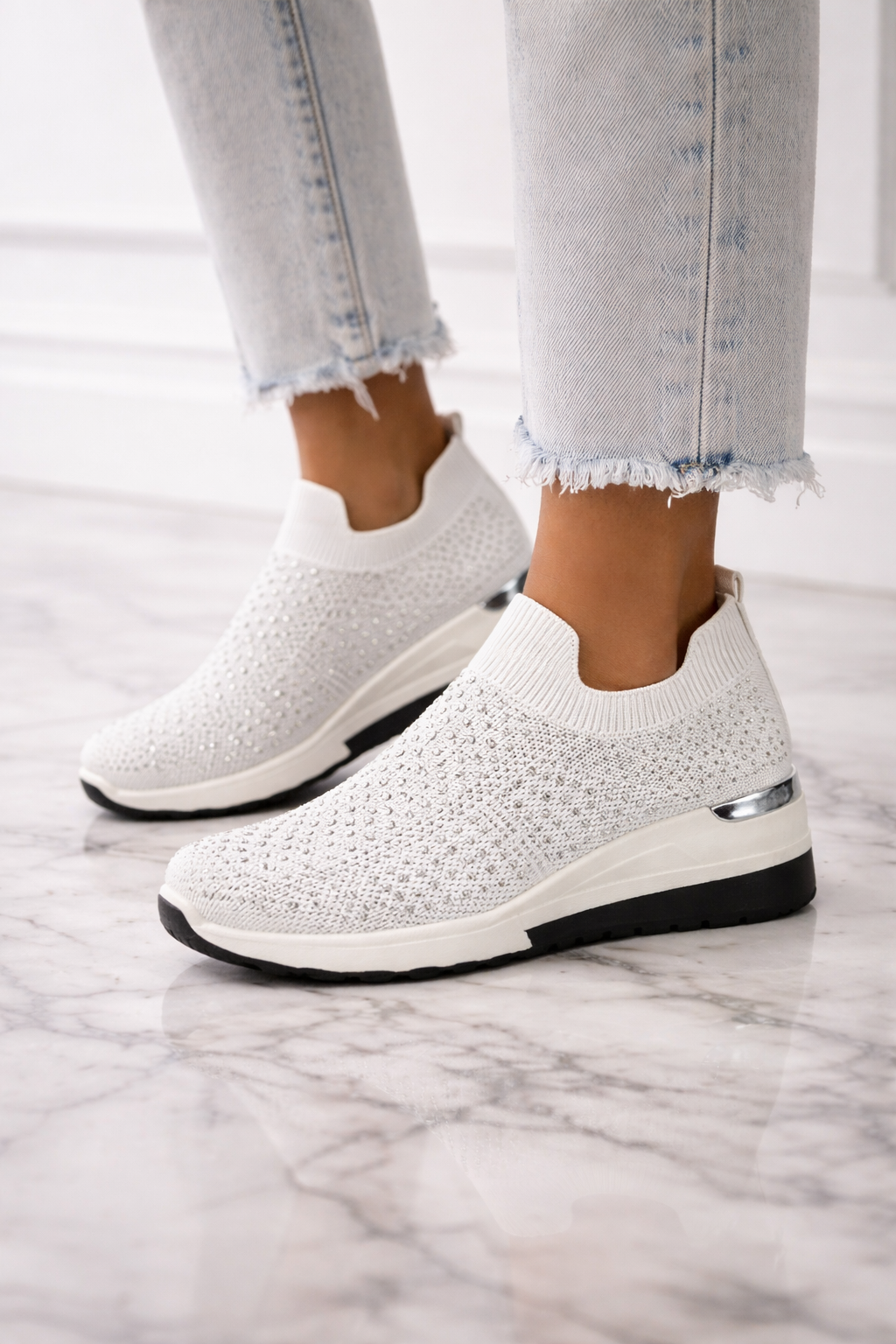Comfort Luxe Crystal Knit Slip-On Sneakers