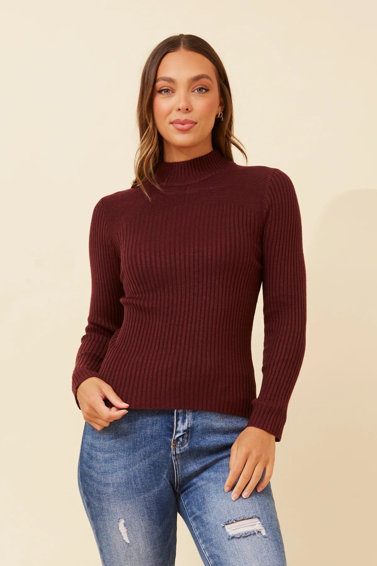 JUNE SOLID KNIT JUMPER - PORT