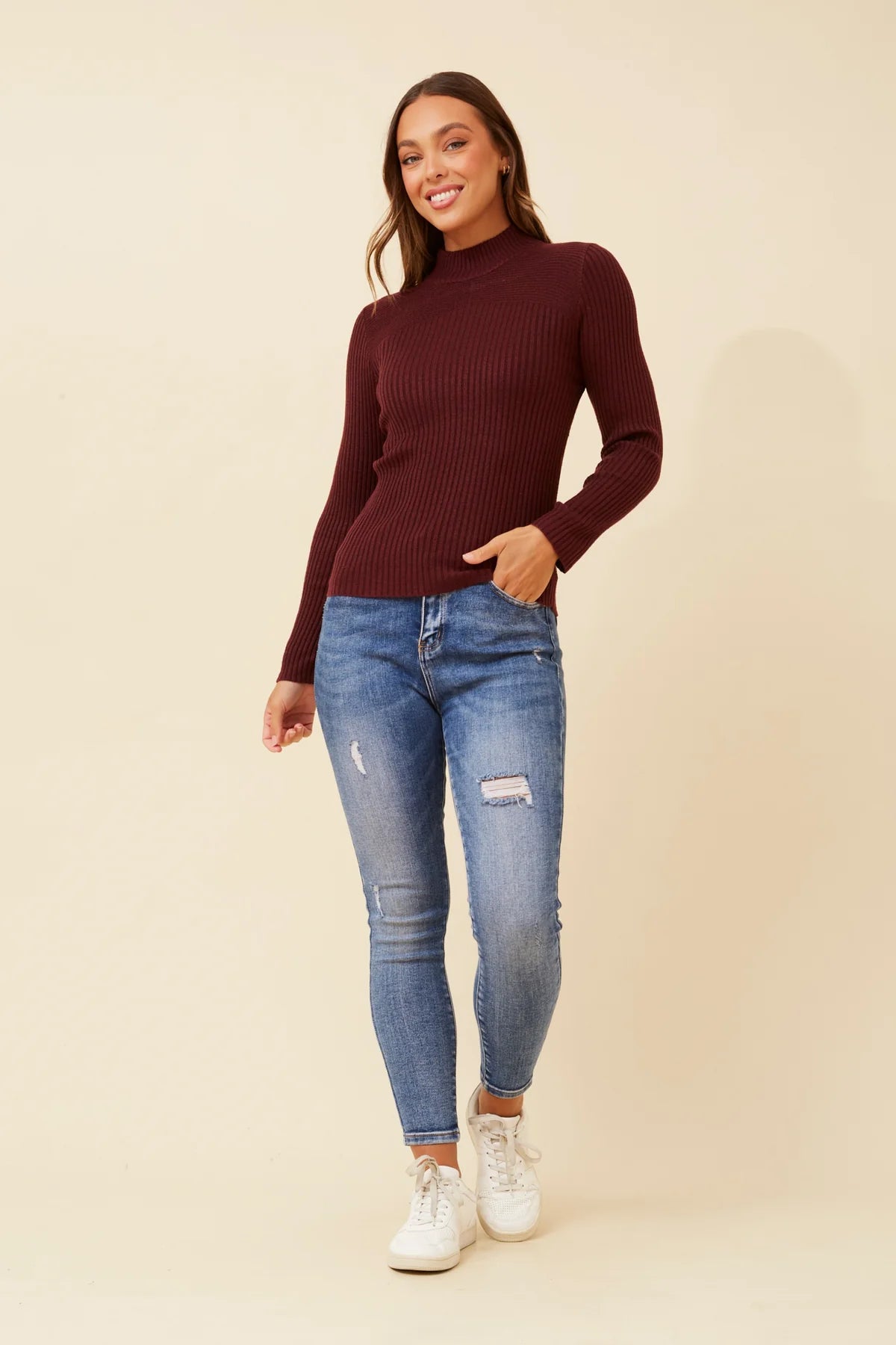 JUNE SOLID KNIT JUMPER - PORT