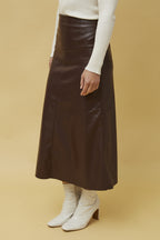 Charlotte Vegan Leather Maxi Skirt - chocolate