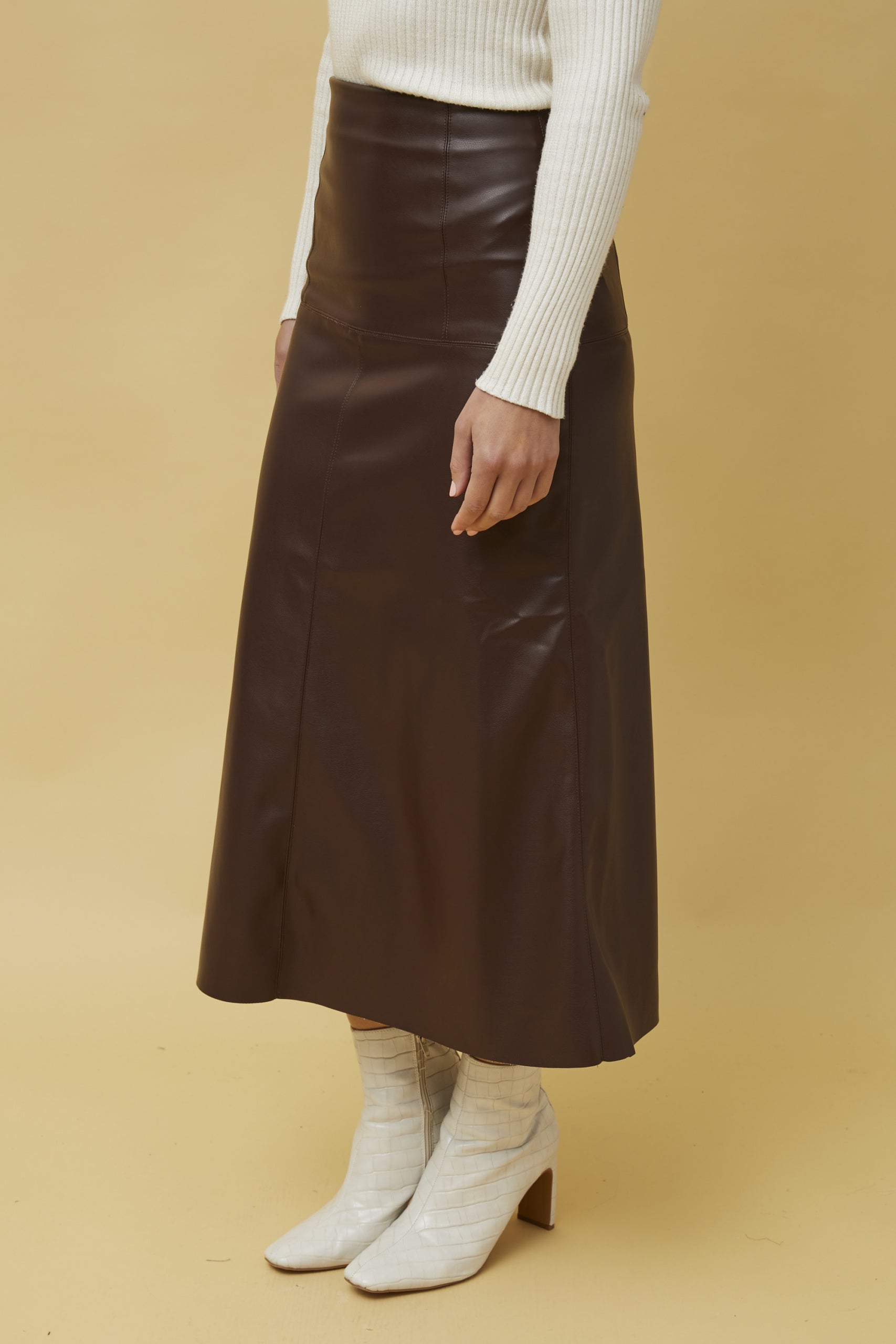 Charlotte Vegan Leather Maxi Skirt - chocolate