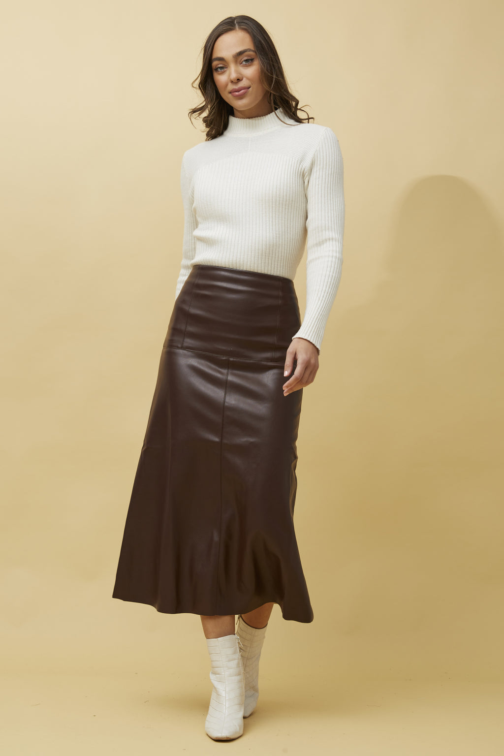 Charlotte Vegan Leather Maxi Skirt - chocolate