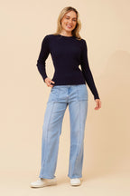 CARLETTA SOLID KNIT PULLOVER - navy
