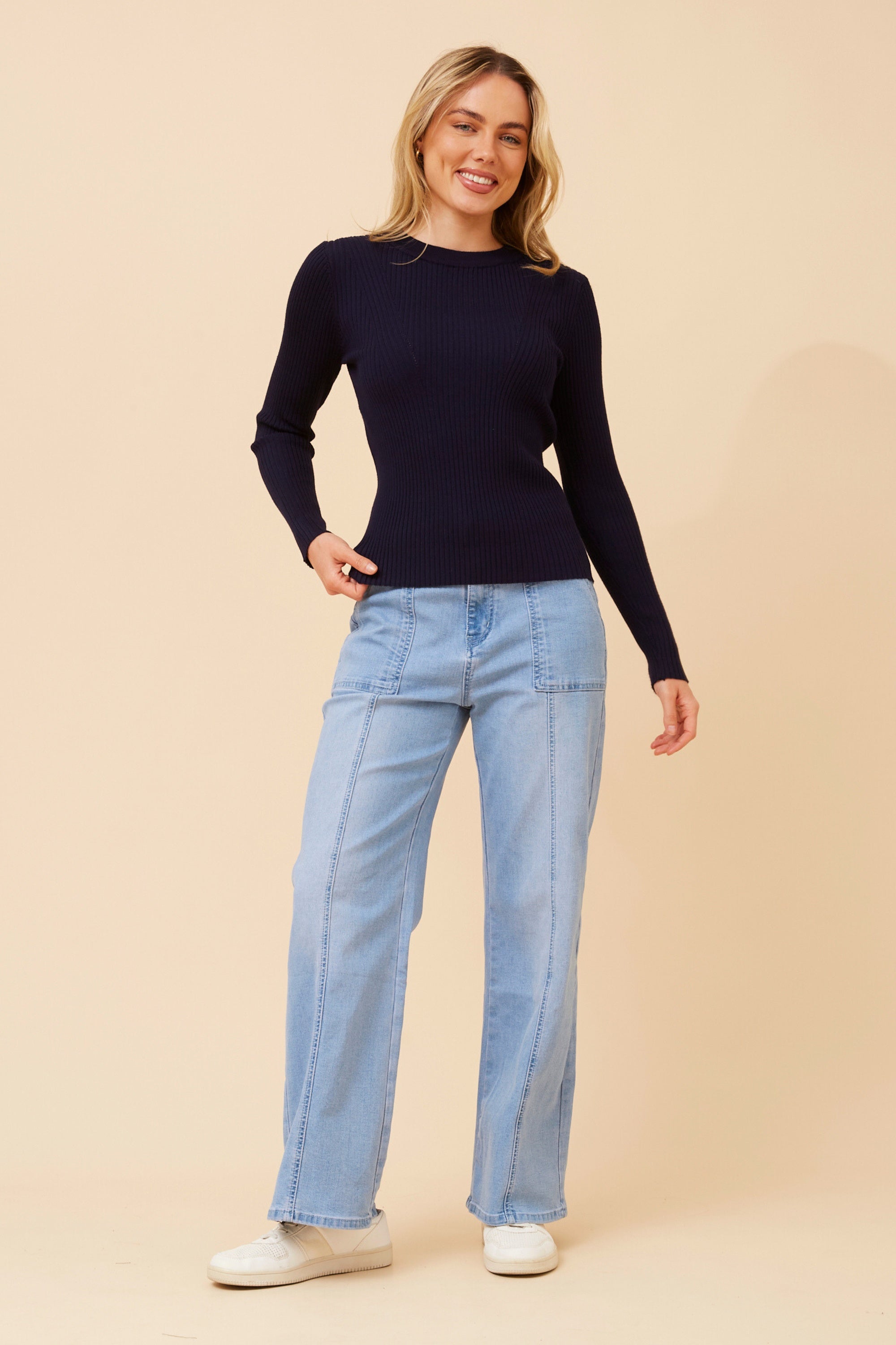 CARLETTA SOLID KNIT PULLOVER - navy