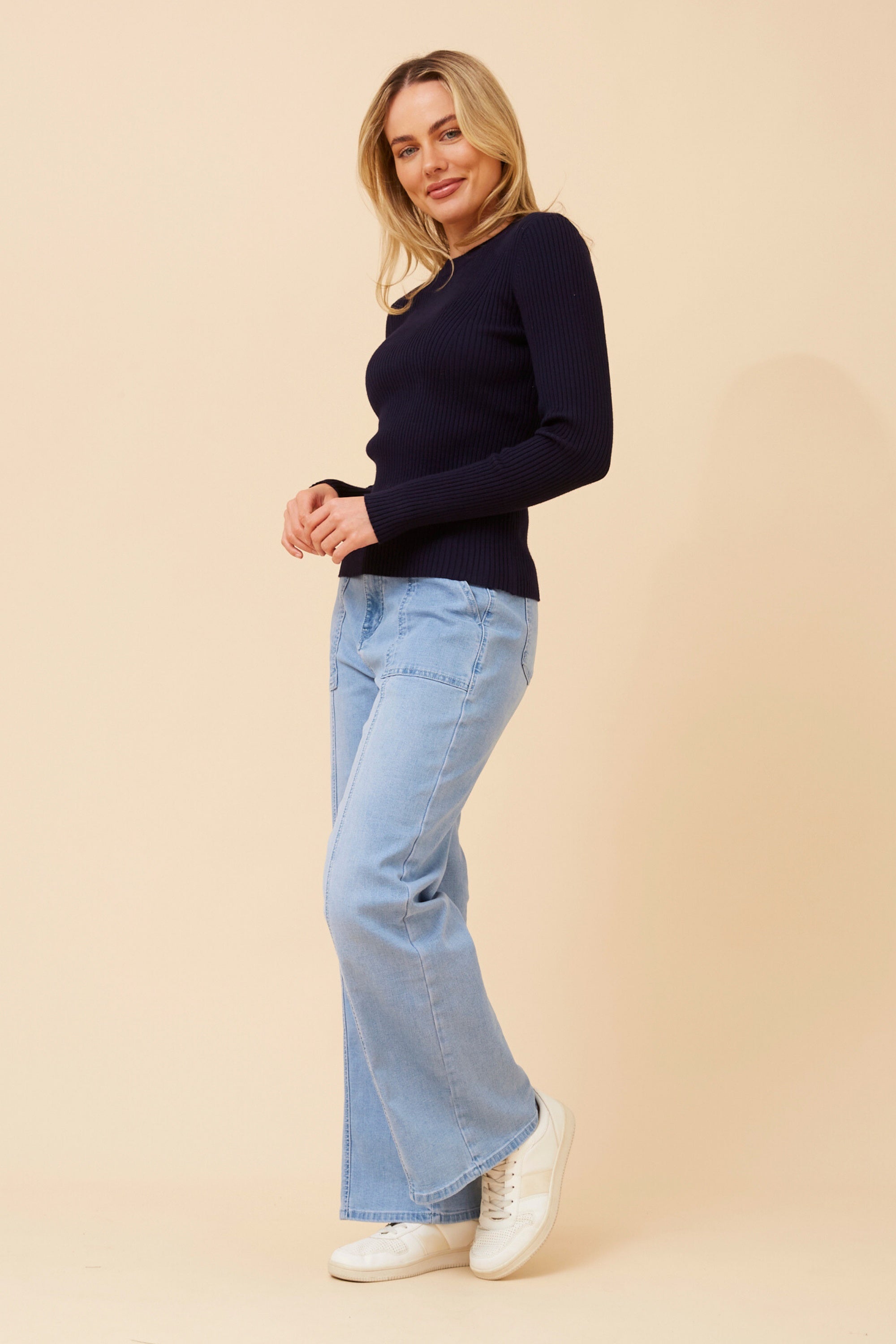 CARLETTA SOLID KNIT PULLOVER - navy