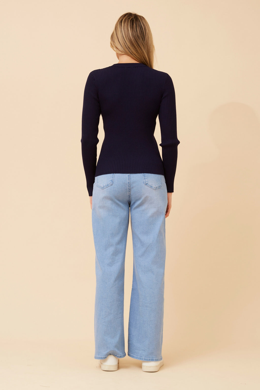 CARLETTA SOLID KNIT PULLOVER - navy