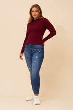 CARLETTA SOLID KNIT PULLOVER - Red Dahlia