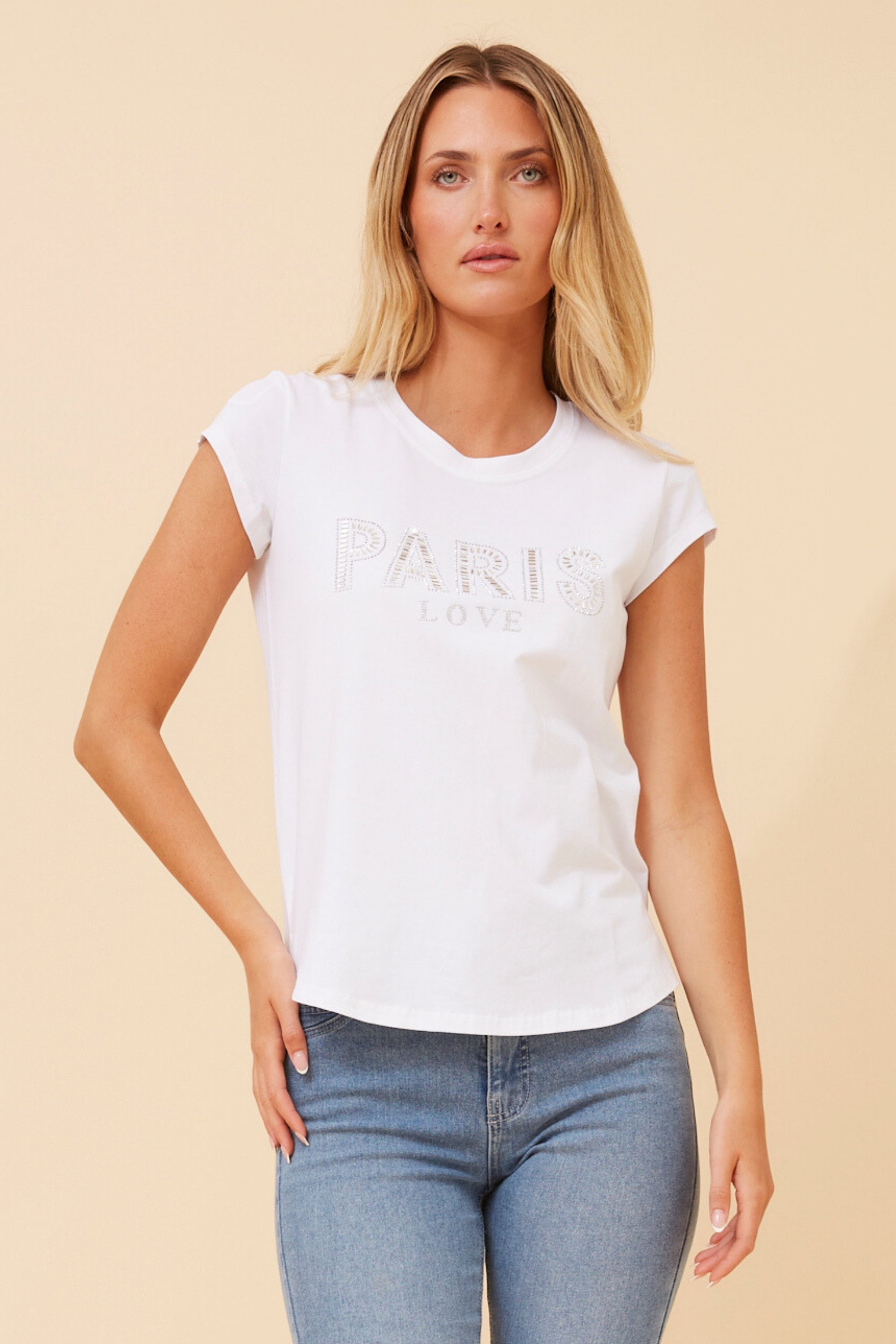 Paris Love EMBELLISHMENT T-SHIRT - White