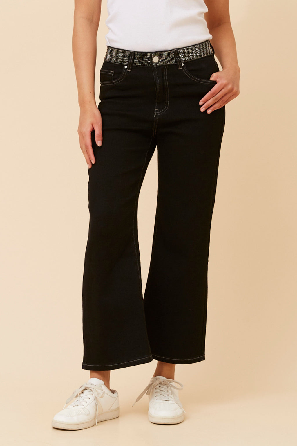 FABIANA DIAMANTE DENIM PANTS - Black
