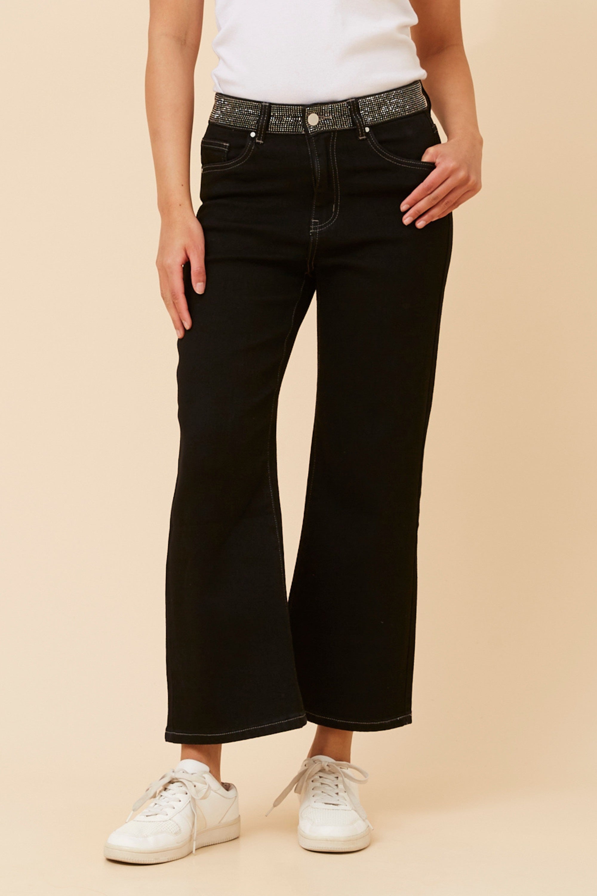 FABIANA DIAMANTE DENIM PANTS - Black