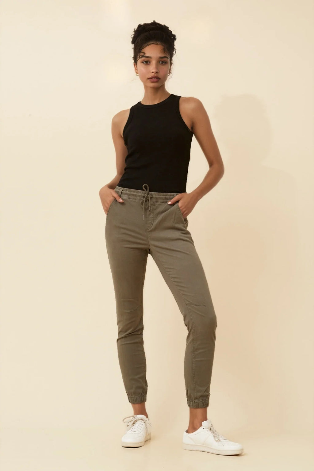SANIA SOLID JOGGER PANTS - khaki