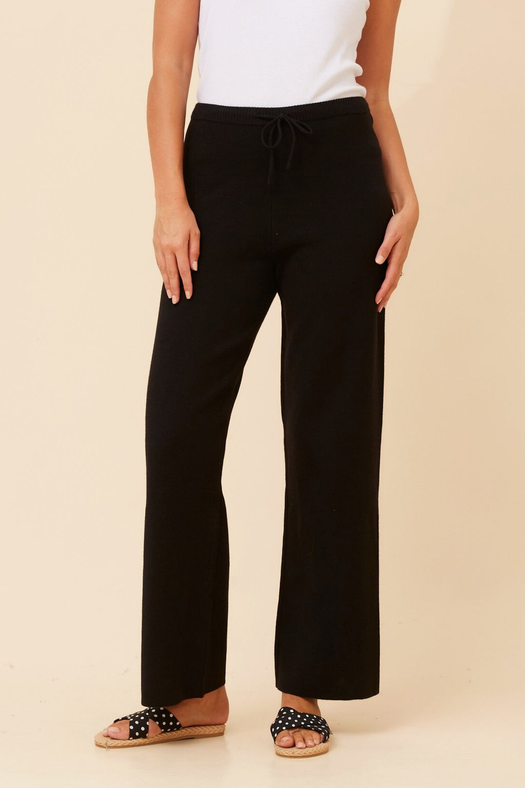 ZAYNE WIDE LEG KNIT PANTS - Black