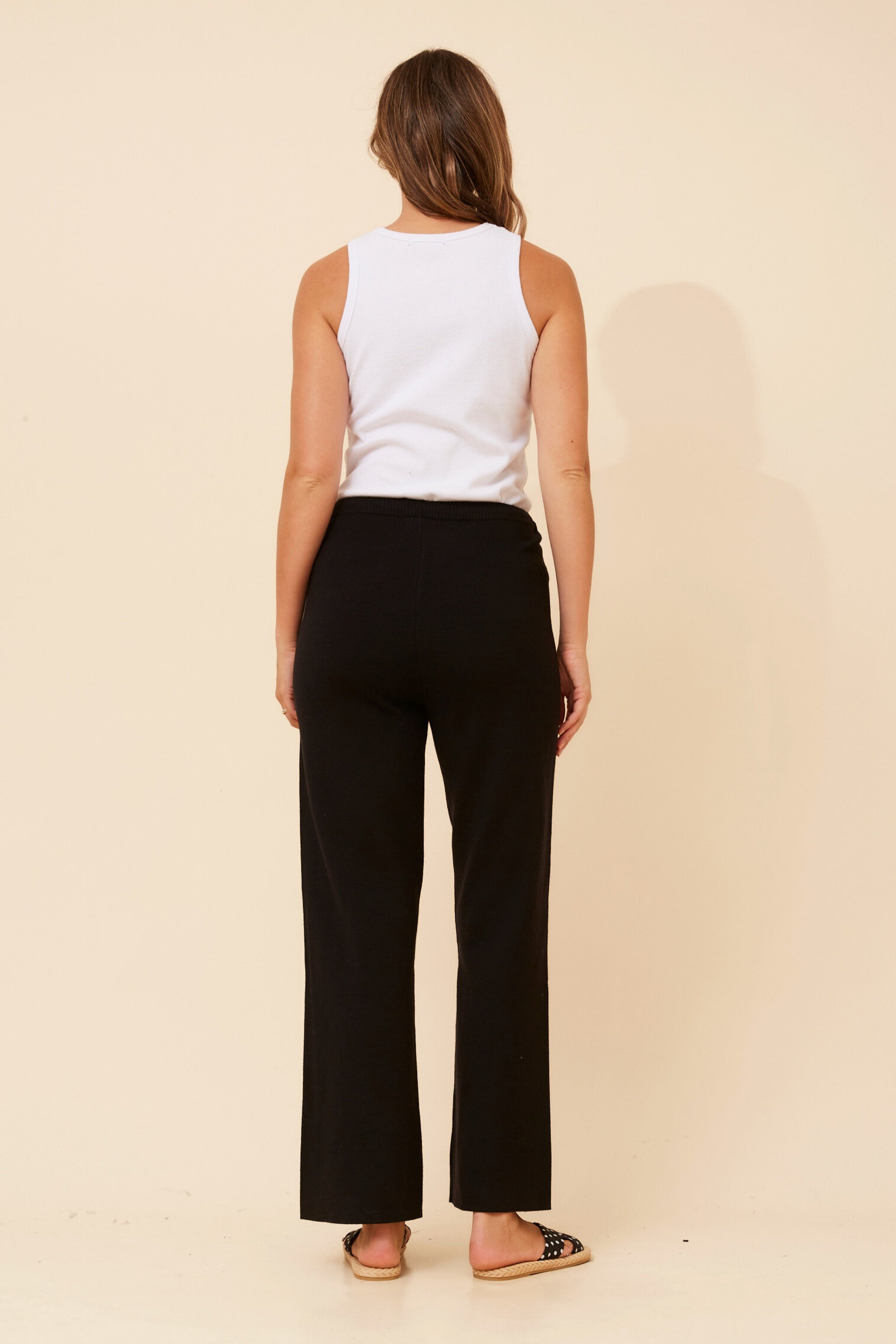 ZAYNE WIDE LEG KNIT PANTS - Black